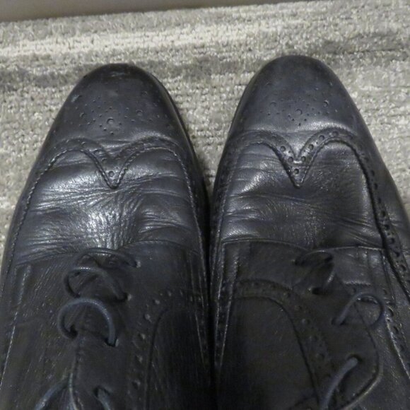 SALVATORE FERRAGAMO Black Leather Wingtip Brogue Oxford Shoes - Size US 9.5 D - Picture 12 of 16